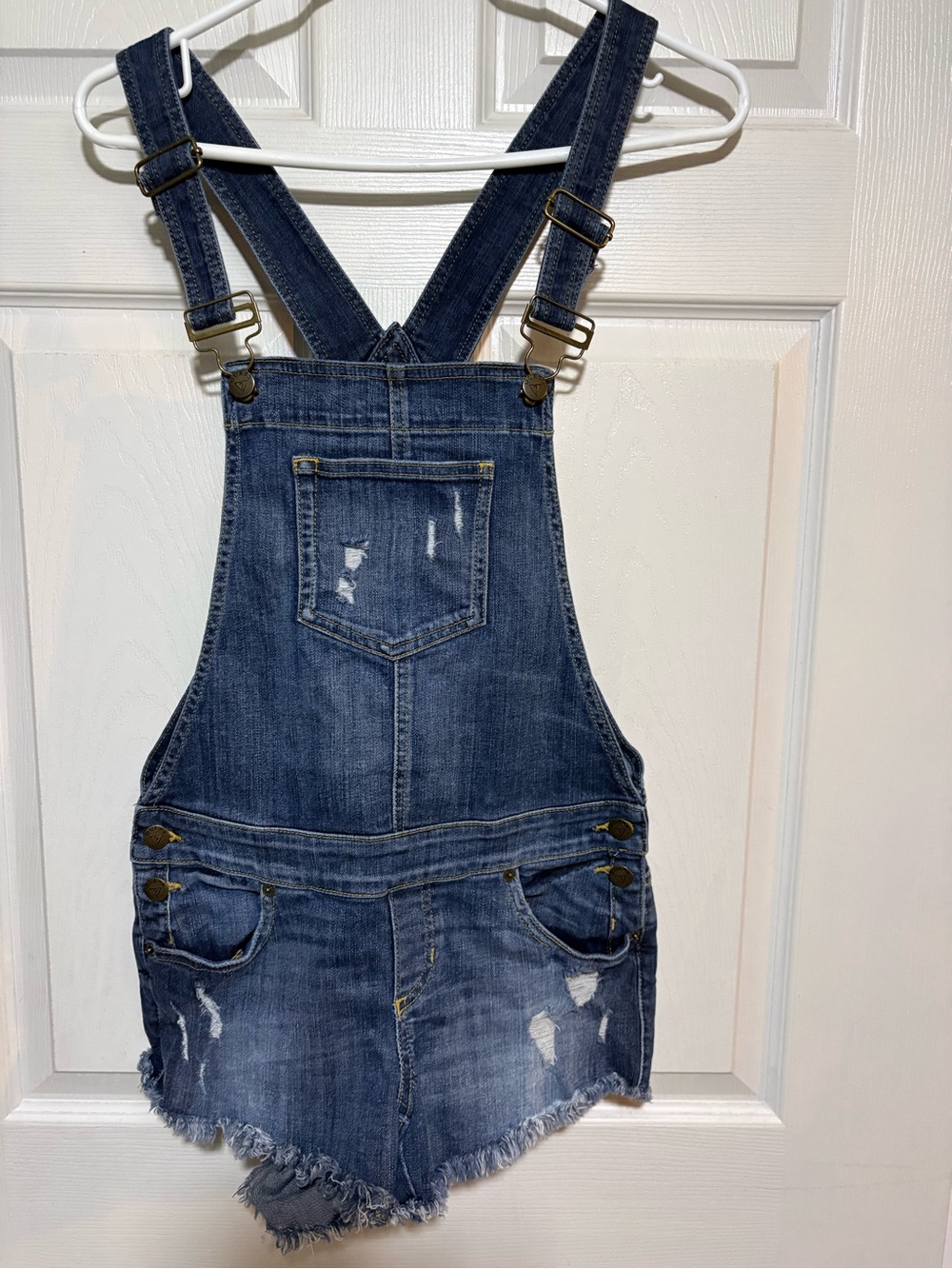 Guess Denim Short Overalls - Blue with Red Logo